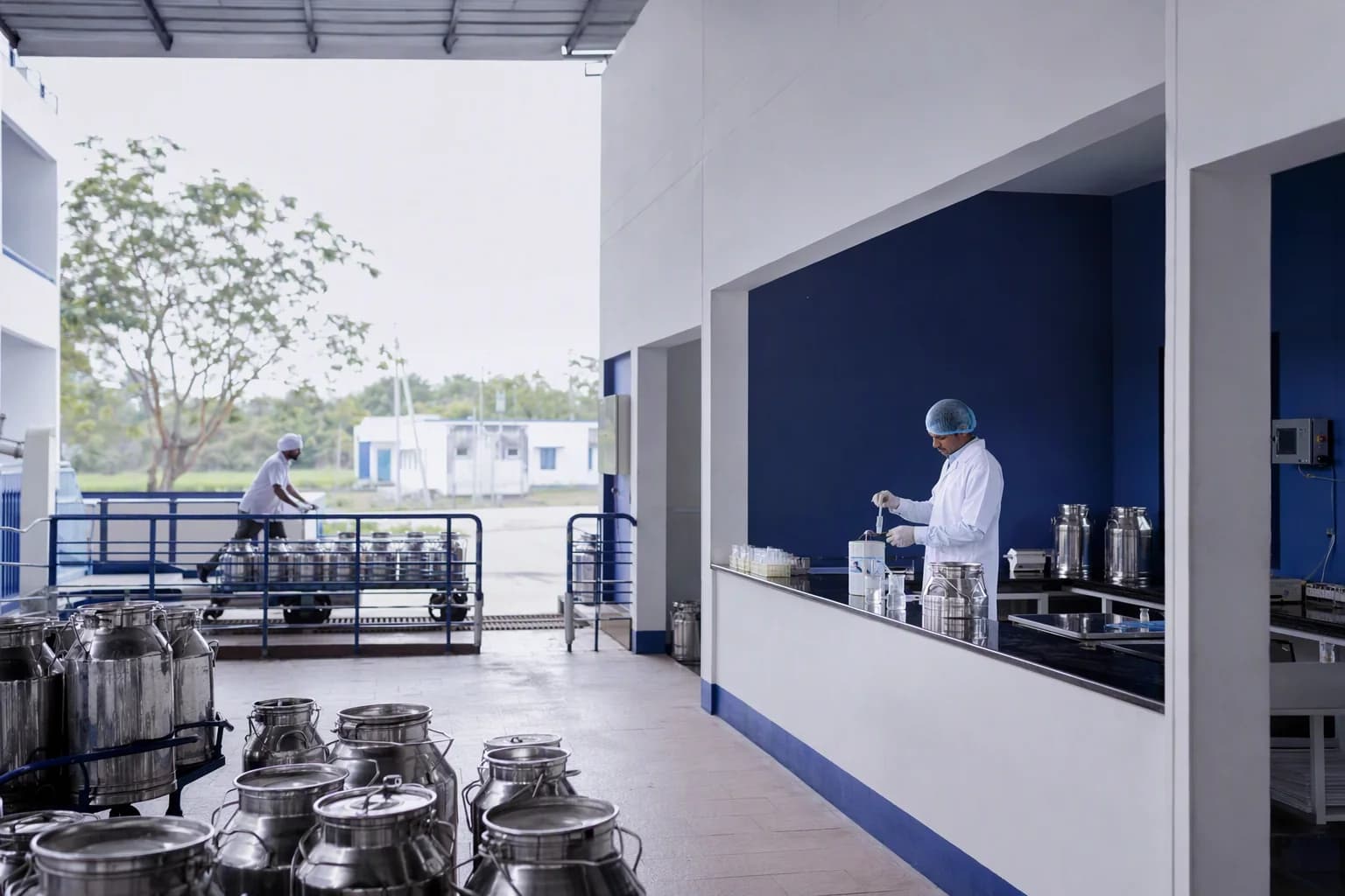 Milk quality testing at a modern Indian dairy facility